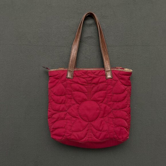 Fossil Red & Brown Key-Per Quilted Handbag Leather Accents - Picture 7 of 7